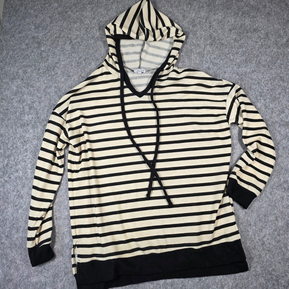White Birch Hoodie Cream Black Striped V-Neck Sweatshirt Large Minimalist Preppy